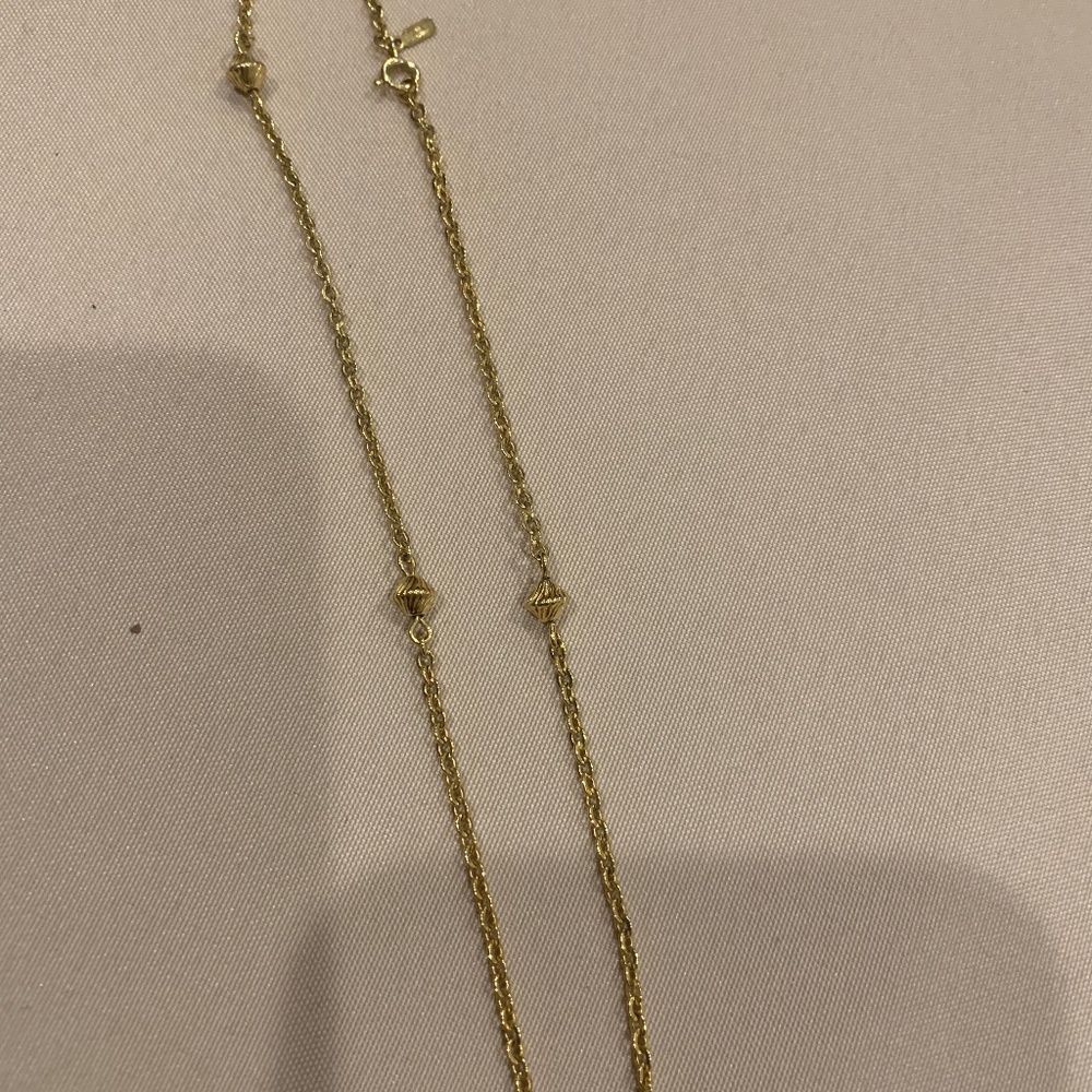 Monet Goldtone Thin Chain Necklace w/ Gold Beads Betw. the Chain Links 7 1/2” L